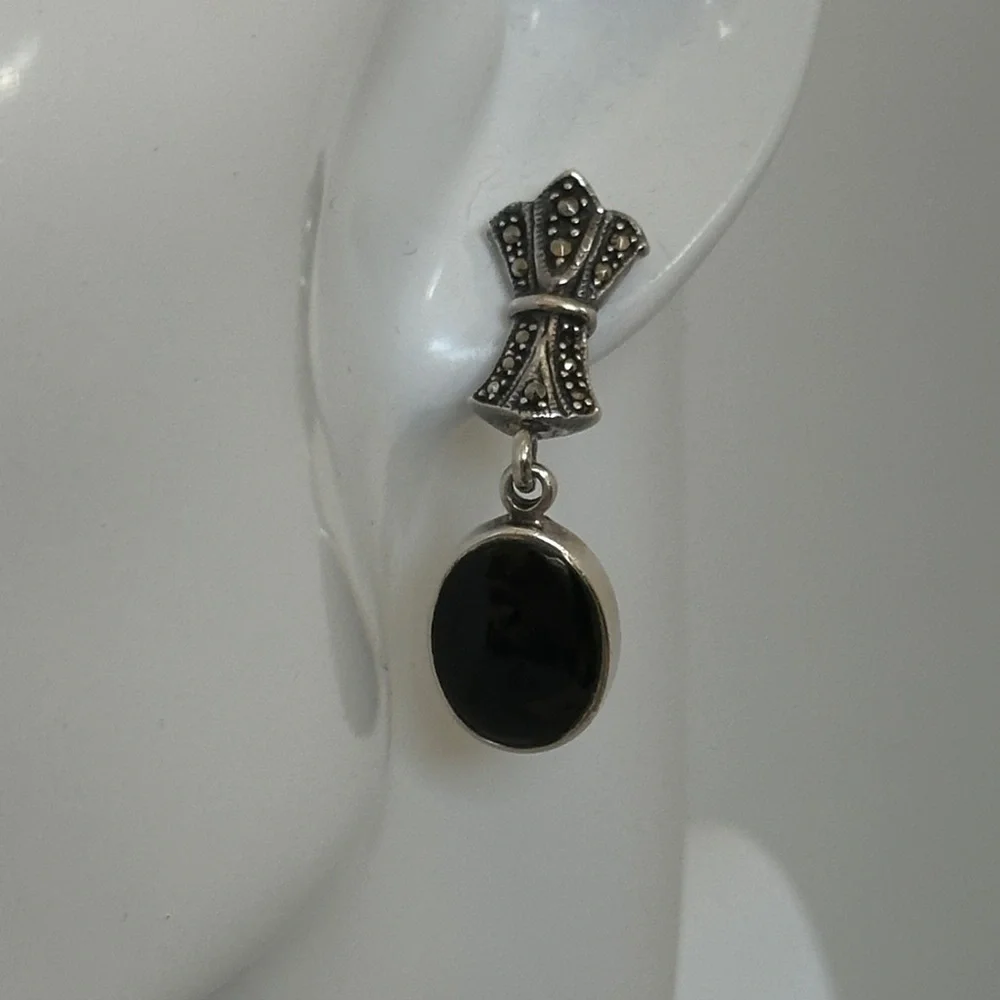 925 Sterling Silver Onyx Dangle Earrings